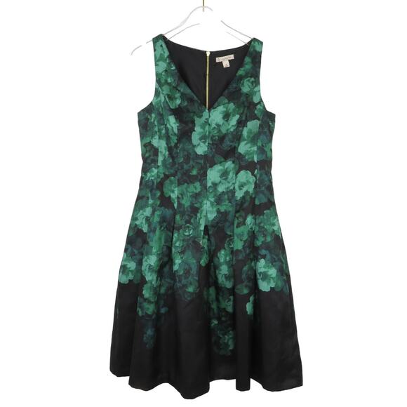 Dress Barn Emerald Green Floral Sleeveless Fit and Flare Midi Dress Size 4 Small - Picture 2 of 6